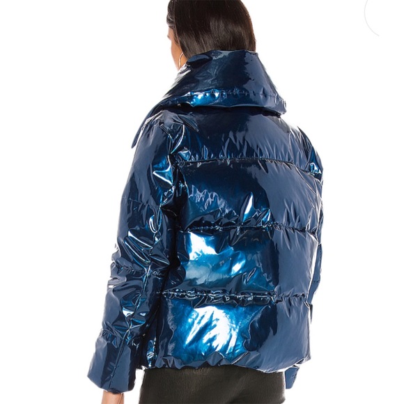 KENDALL + KYLIE Metallic Puffer Jacket in Blue S - Picture 5 of 12